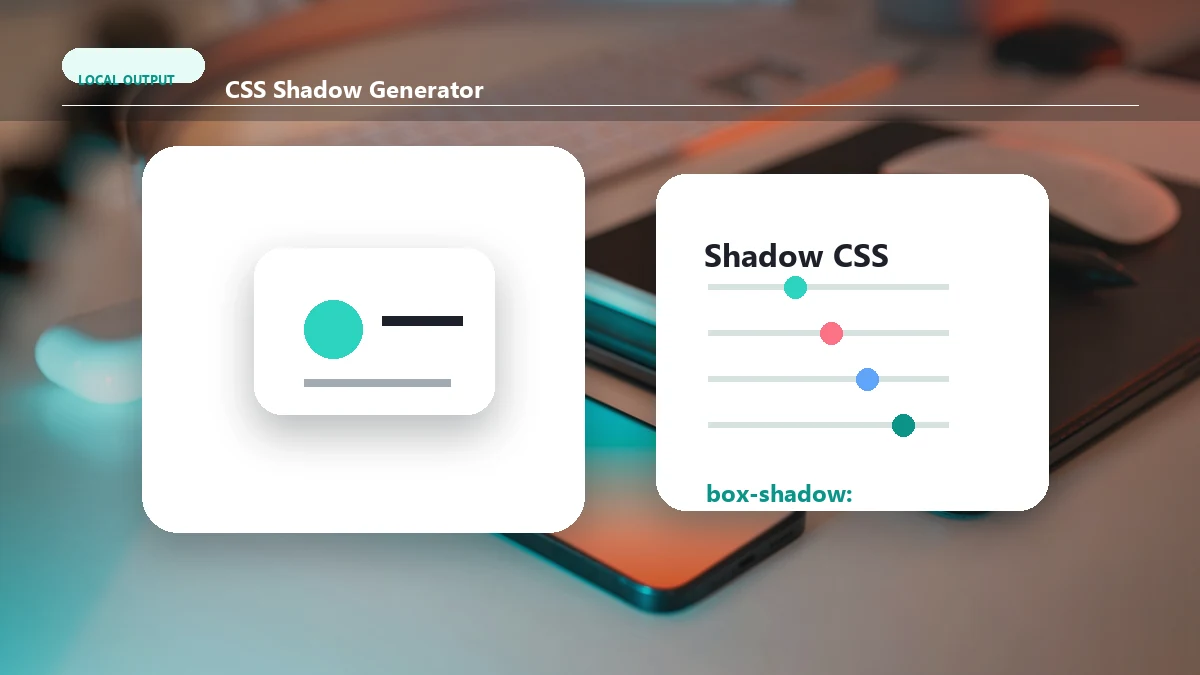 设计工作台照片，上方叠加 CSS 阴影调节预览。